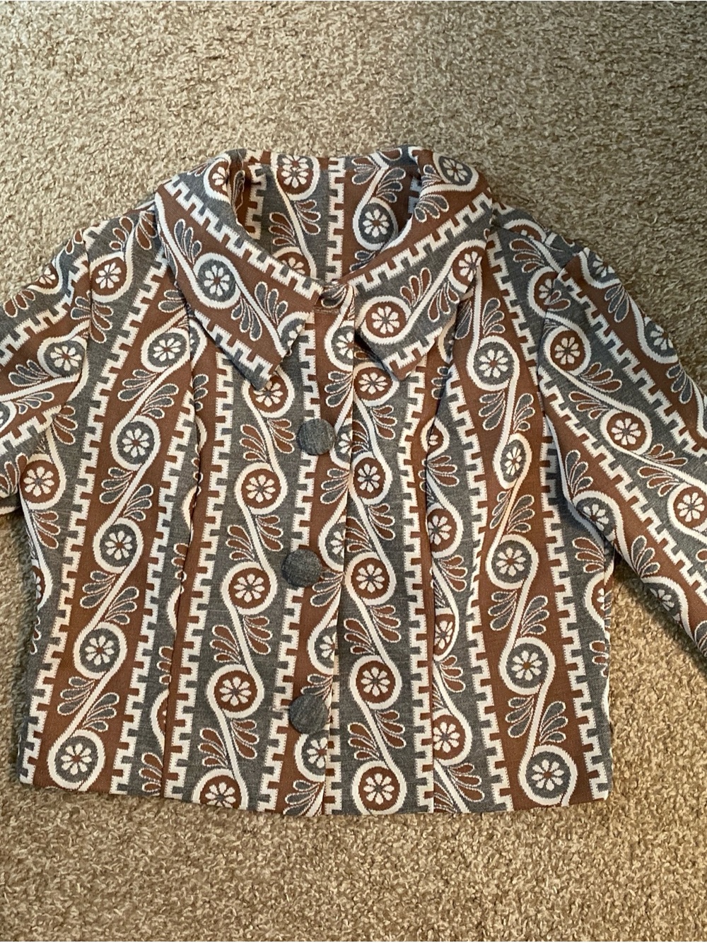 Vintage-Inspired Brown Patterned Jacket Windsor Knit size 16